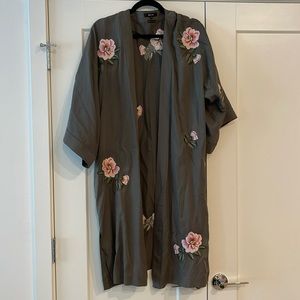 Miss Me Olive Green Duster with Flowers